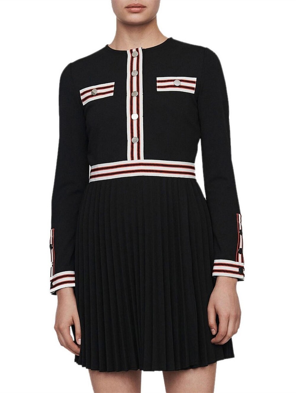 Maje Rouli Knit Pleated Mini Dress Black Women’s Large Size 3 Old Money